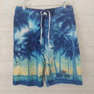 Corona Beer Board Shorts 36 Swim Trunks Palm Trees Ocean
